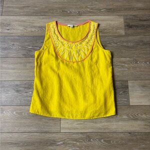 Boden Top Sz 14 Yellow Linen Tank Sleeveless Pink Trim Sunshine Whimsical *READ*